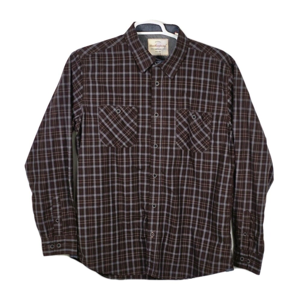 Weatherproof Men's Large Brown Plaid Button Up Long Sleeve Shirt‎